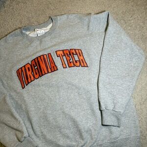 Virginia Tech Sz L Mens Gray Pullover Crewneck Cotton Pullover 90s Embroidered